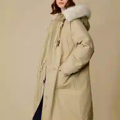 茵曼 连帽牛角扣中长款简约羽绒服 女款