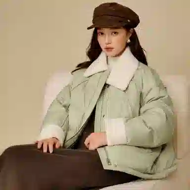 茵曼 撞色翻领宽松简约棉服 女款