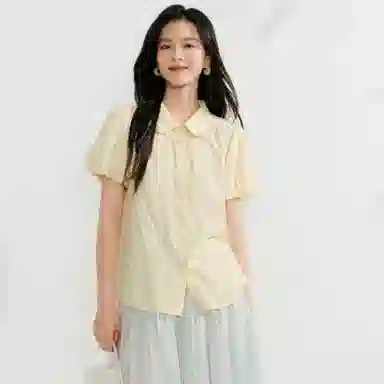 茵曼 翻领修身纯色短袖衬衫 女款