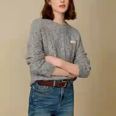 茵曼 复古杂色绞花圆领宽松针织衫 女款