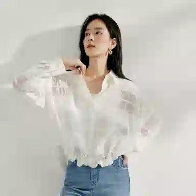 茵曼 法式格子设计感轻薄休闲长袖衬衫 女款 珍珠白