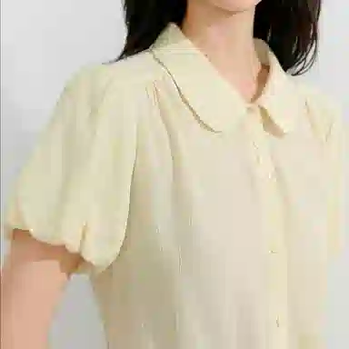 茵曼 翻领修身纯色短袖衬衫 女款