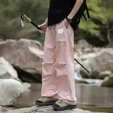 木林森 纯色垂感速干美式复古高街机能风工装裤 男女同款