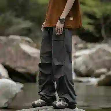 木林森 纯色垂感速干美式复古高街机能风工装裤 男女同款