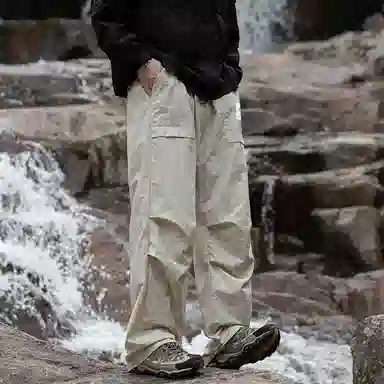 木林森 纯色垂感速干美式复古高街机能风工装裤 男女同款