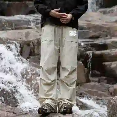 木林森 纯色垂感速干美式复古高街机能风工装裤 男女同款