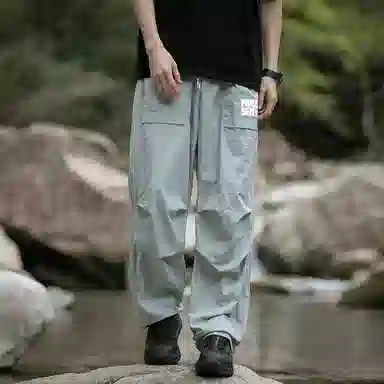 木林森 纯色垂感速干美式复古高街机能风工装裤 男女同款