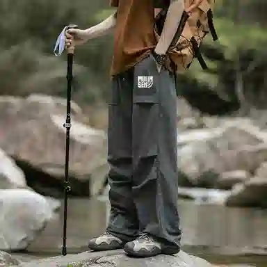 木林森 纯色垂感速干美式复古高街机能风工装裤 男女同款