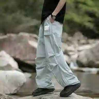 木林森 纯色垂感速干美式复古高街机能风工装裤 男女同款