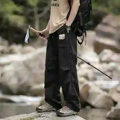 木林森 纯色垂感速干美式复古高街机能风工装裤 男女同款