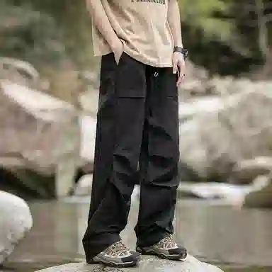 木林森 纯色垂感速干美式复古高街机能风工装裤 男女同款