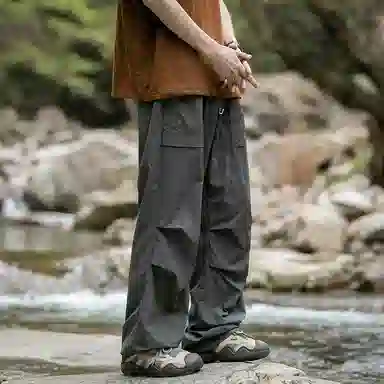 木林森 纯色垂感速干美式复古高街机能风工装裤 男女同款