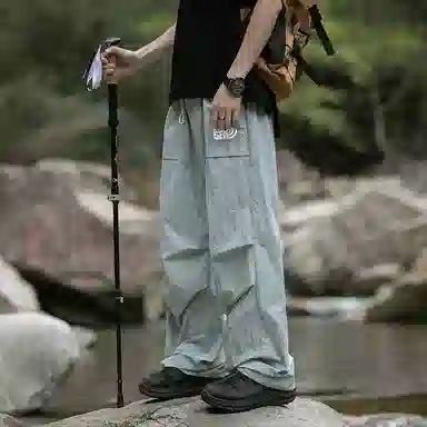 木林森 纯色垂感速干美式复古高街机能风工装裤 男女同款