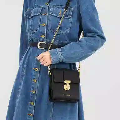 辛瓦伊·克洛斯 秋冬百搭通勤高级感轻便 牛皮 单肩包链条斜挎包手机包 常规 女款 黑色拼米白