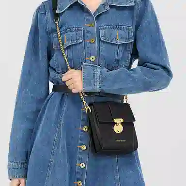 辛瓦伊·克洛斯 秋冬百搭通勤高级感轻便 牛皮 单肩包链条斜挎包手机包 常规 女款 黑色拼米白