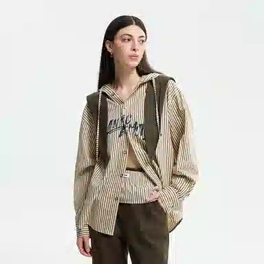 Organic Emotion OE Striped Hoodie Shirt Khaki
