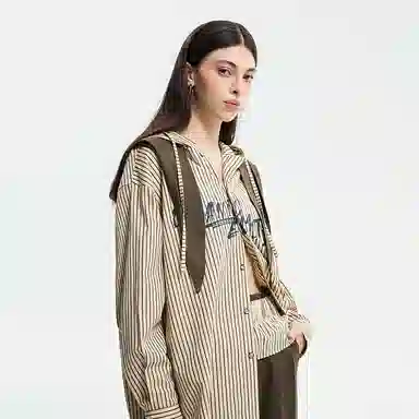 Organic Emotion OE Striped Hoodie Shirt Khaki