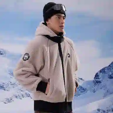 熊猫 户外双层锁温时髦复古宽松连帽绒感外套 男女同款