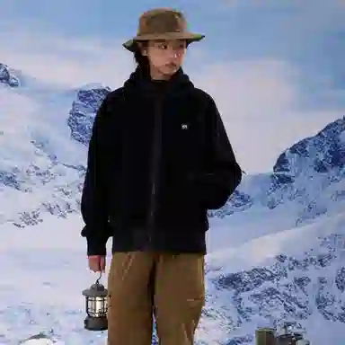 熊猫 户外双层锁温时髦复古宽松连帽绒感外套 男女同款