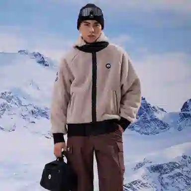 熊猫 户外双层锁温时髦复古宽松连帽绒感外套 男女同款