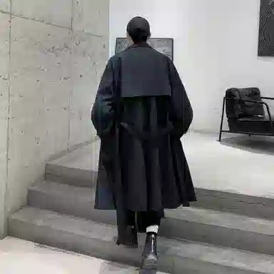 美式复古纯色双排扣中长款休闲百搭翻领过膝长袖外套风衣 男女同款