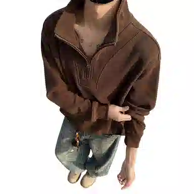 悍戈 美式复古半拉链高领内搭兼具潮流与松弛感卫衣 男女同款