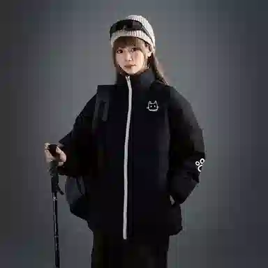 LA'T.WEEKEND Reversible Cartoon Cat Logo Cotton Jacket