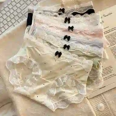 二三二三 蕾丝甜美冰丝纯欲风简约蝴蝶结短裤圆点凉感少女心防夹臀可爱舒适贴身裤日常百搭跑步健身三角内裤 女款