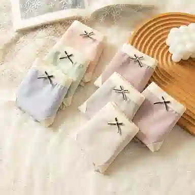 二三二三 撞色蝴蝶结学生三角裤纯棉抗菌裆舒适中腰提臀内裤 女款 组合装