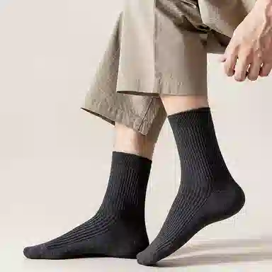 二三二三 纯色商务简约休闲百搭透气运动袜少年感居家舒适防臭保暖小腿袜跑步健身日常通勤散步户外骑行旅游滑雪中筒袜 男款