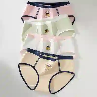 二三二三 美式摩登小熊速干吸湿裸感三角裤学院风高弹防夹臀亲肤短裤撞色字母卡通可爱甜美少女内裤 女款 组合装