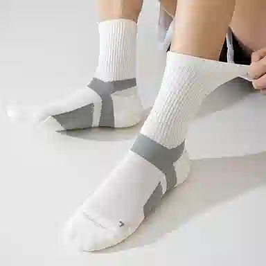 二三二三 深色薄款条纹透气吸汗运动袜户外登山抗菌防臭舒适防滑高弹不勒脚袜简约日常通勤百搭短袜中筒袜 男款