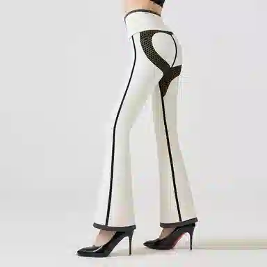 二三二三 加绒蚕丝微喇裤高腰休闲芭比鲨鱼拉链收腹提臀纯色塑身鲨鱼裤 女款 黑色