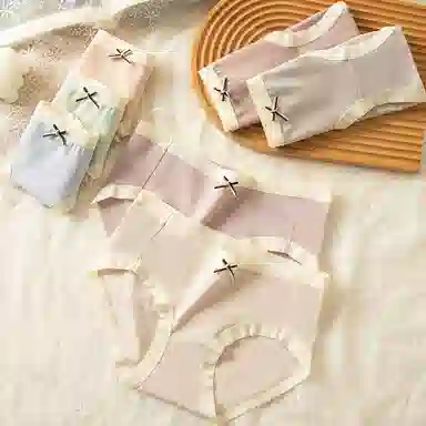 二三二三 撞色蝴蝶结学生三角裤纯棉抗菌裆舒适中腰提臀内裤 女款 组合装