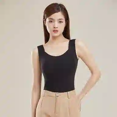 二三二三  休闲隐形无痕舒适秋衣亲肤柔软无袖贴身内搭内衣带胸垫免穿文胸打底衫日常简约百搭保暖上装 女款