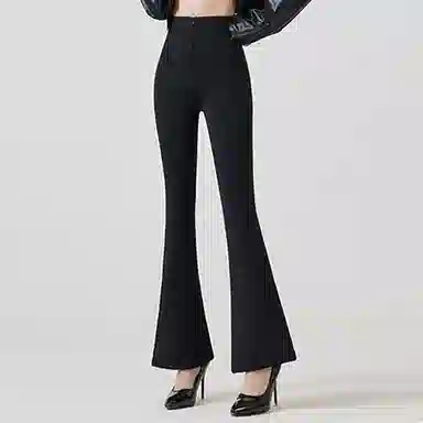 二三二三 加绒蚕丝微喇裤高腰休闲芭比鲨鱼拉链收腹提臀纯色塑身鲨鱼裤 女款 黑色