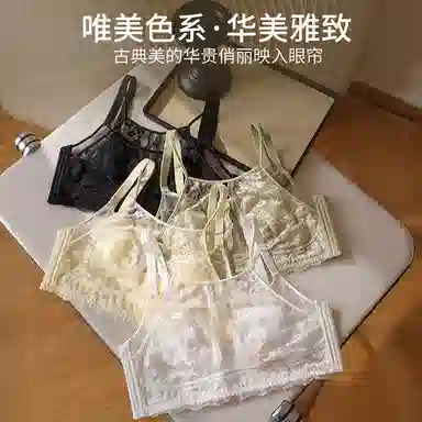 二三二三 性感镂空蕾丝网纱内衣轻薄舒适聚拢显瘦防下垂收副乳呼吸感胸罩时尚百搭日常无钢圈可调节肩带文胸 女款