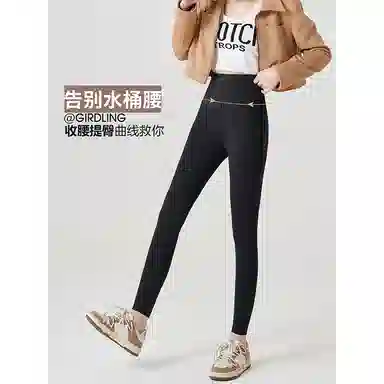 二三二三 鲨鱼裤外穿加绒加厚高腰紧身打底裤收腹提臀芭比裤健身塑身鲨鱼裤 女款 黑色