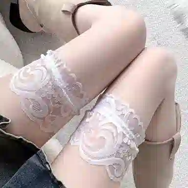 二三二三 法式性感蕾丝花边长筒丝袜纯欲黑丝防滑防勾丝薄款过膝袜超薄透气时尚百搭纯色高筒袜 女款