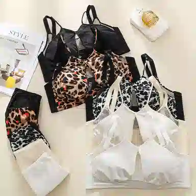 二三二三 透气吸汗聚拢有型防下垂亲肤柔软抑菌舒适侧收副乳纯欲豹纹性感网纱时尚百搭潮流文胸 女款