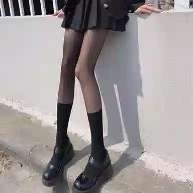 二三二三 黑丝拼接薄款黑色光腿神器防勾丝小腿过膝假两件连裤袜丝袜 女款 组合装