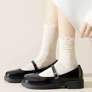 二三二三 少女心蕾丝透气甜美日系休闲袜亲肤柔软舒适吸汗排湿防滑防臭高弹袜口不勒脚柔顺透气不闷堆堆袜通勤百搭出行中筒袜 女款