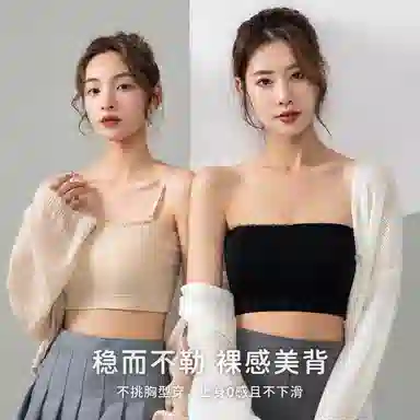 二三二三 纯色蕾丝边无肩带女小胸防滑收副乳隐形聚拢薄款防走光纯色抹胸内衣 女款