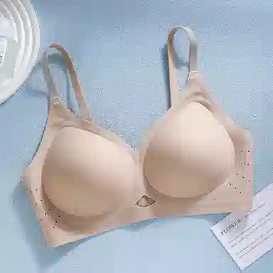 二三二三 透气吸汗聚拢有型防下垂亲肤柔软无痕轻薄网眼舒适侧收副乳纯欲美背纯色时尚百搭日常无钢圈可调节肩带文胸 女款