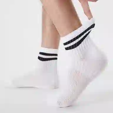 二三二三 纯白薄款撞色条纹高弹不勒脚舒适柔软抗菌防臭防滑健身瑜伽运动袜日常通勤简约时尚百搭短袜中筒袜 女款