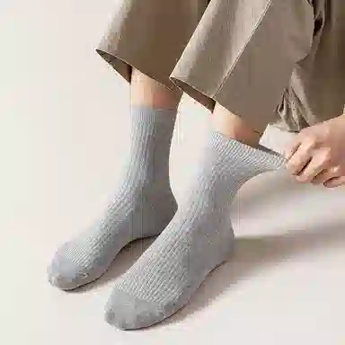 二三二三 纯色商务简约休闲百搭透气运动袜少年感居家舒适防臭保暖小腿袜跑步健身日常通勤散步户外骑行旅游滑雪中筒袜 男款