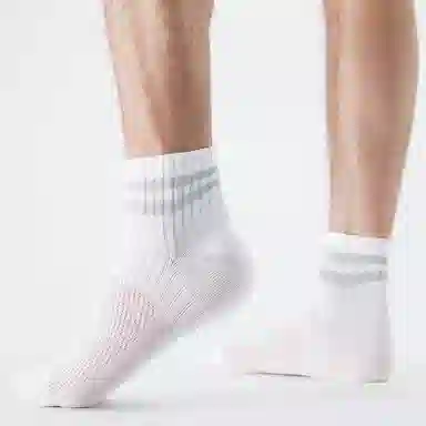 二三二三 纯白薄款撞色条纹高弹不勒脚舒适柔软抗菌防臭防滑健身瑜伽运动袜日常通勤简约时尚百搭短袜中筒袜 女款