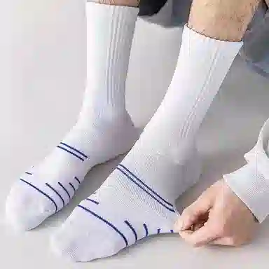 二三二三 潮流百搭舒适高弹透气小腿袜吸汗防臭舒适耐穿舒适轻薄透气减震运动袜休闲运动人体工学设计网眼透气篮球袜 男款