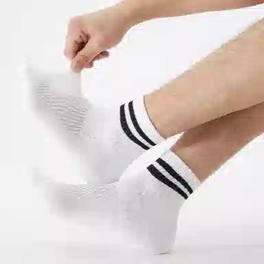 二三二三 纯白薄款撞色条纹高弹不勒脚舒适柔软抗菌防臭防滑健身瑜伽运动袜日常通勤简约时尚百搭短袜中筒袜 女款