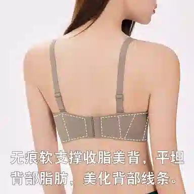 二三二三 法式慵懒知性风透气内衣柔软抑菌舒适亲肤胸罩聚拢防下垂高级感美背无痕简约时尚无钢圈可调节肩带 文胸 女款